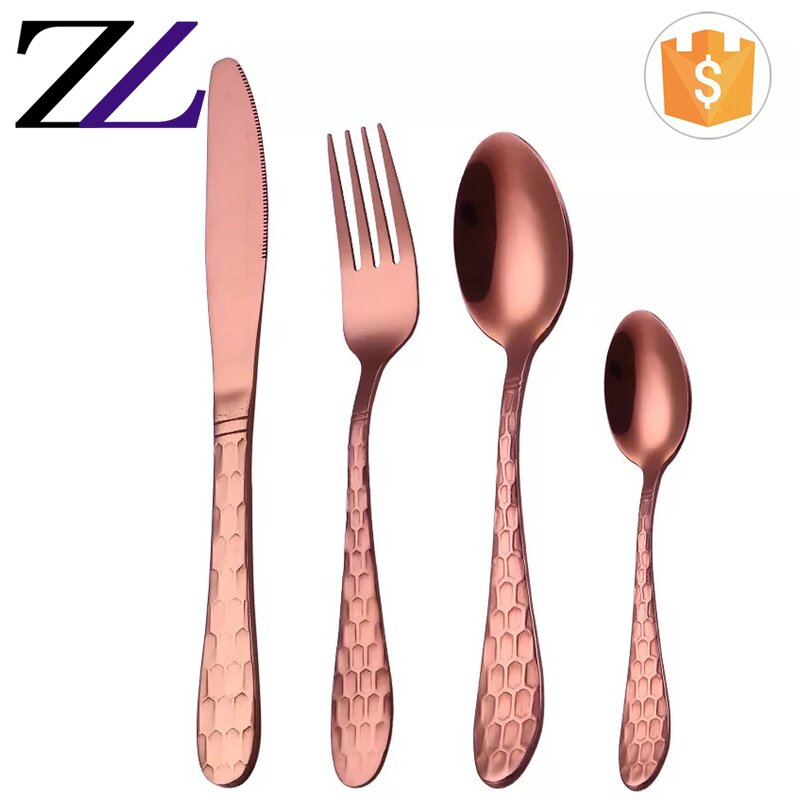 Flatware Set Manufacturer - Mirror Polished Hammered Rose Gold Cutlery
