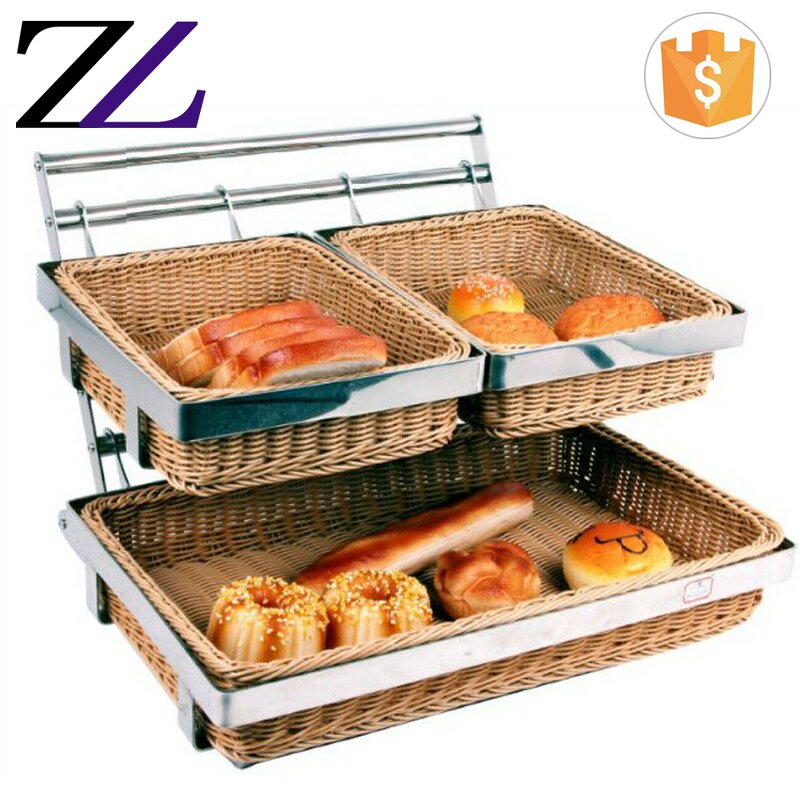 Food Display Rack Factory - 2 Tier Bamboo Fruit Bread Basket