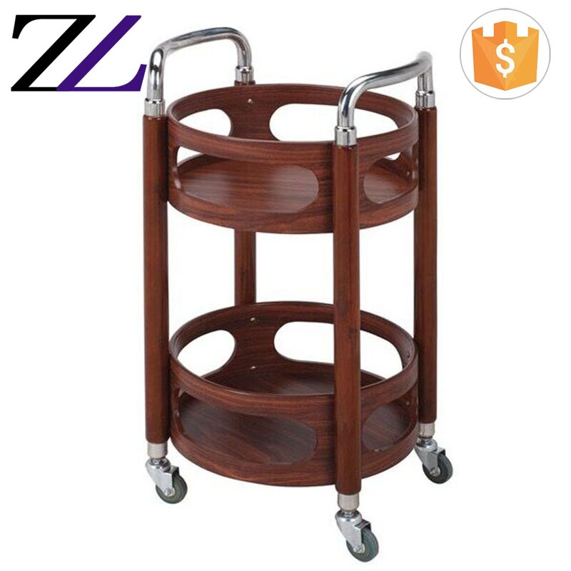 Serving Cart Manufacturer - Round Gold Wooden Wheels Solid Wood Trolley