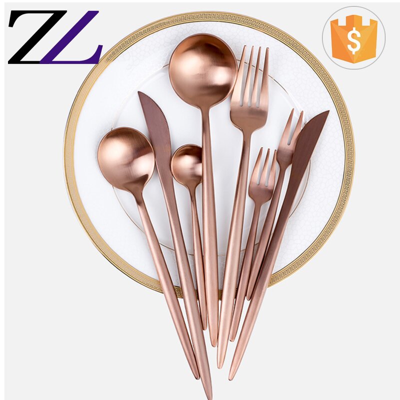 Flatware Set Supplier - Matte Copper Rose Gold Plated Cutlery