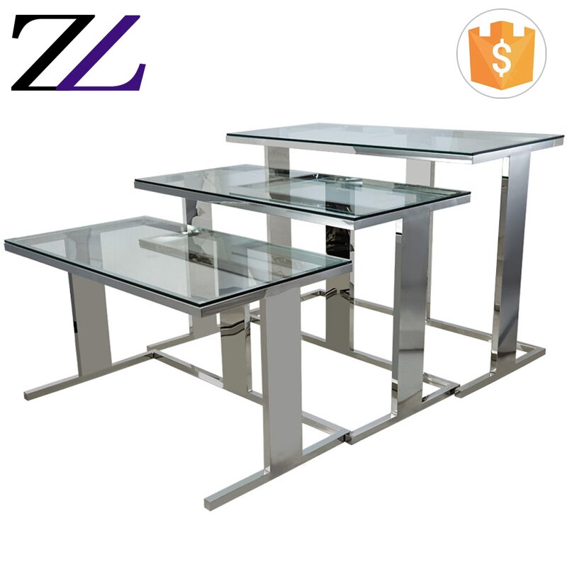 Buffet Table Factory - Glass Top Stainless Steel Folding Rectangular
