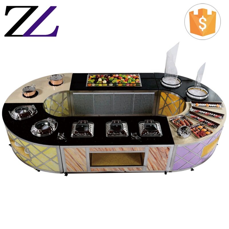 Induction Buffet Table Factory - Marble Top U Shaped Led Lighted