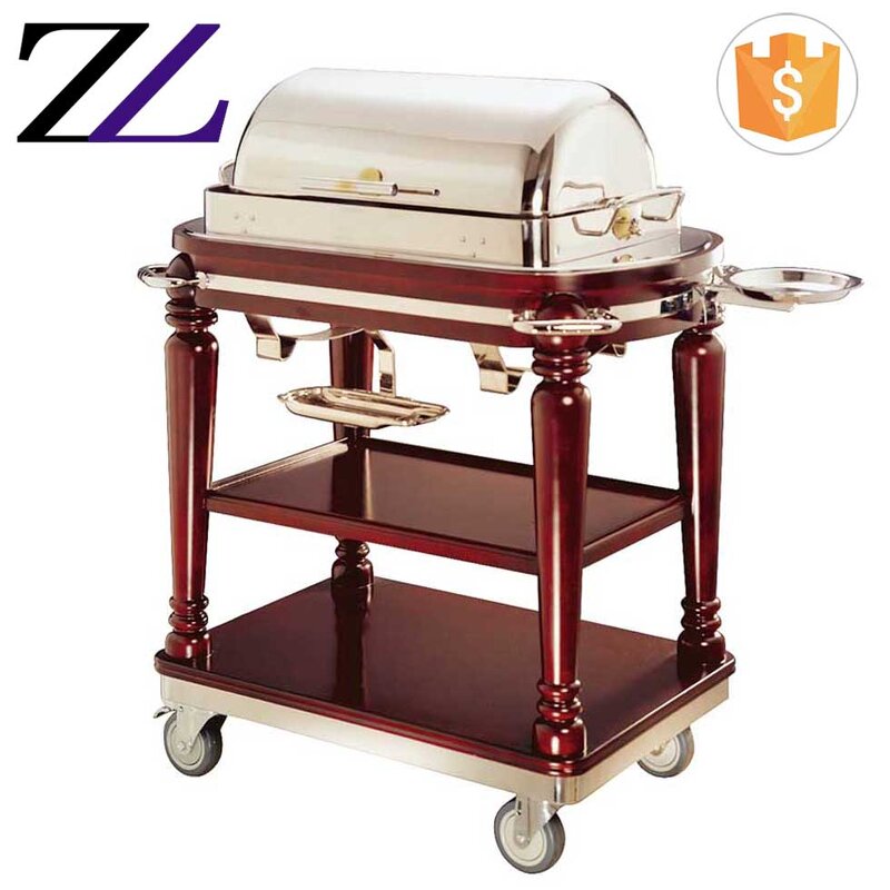 Food Warmer Trolley Manufacturer - Wooden Electric Round Chafing Dish Cart
