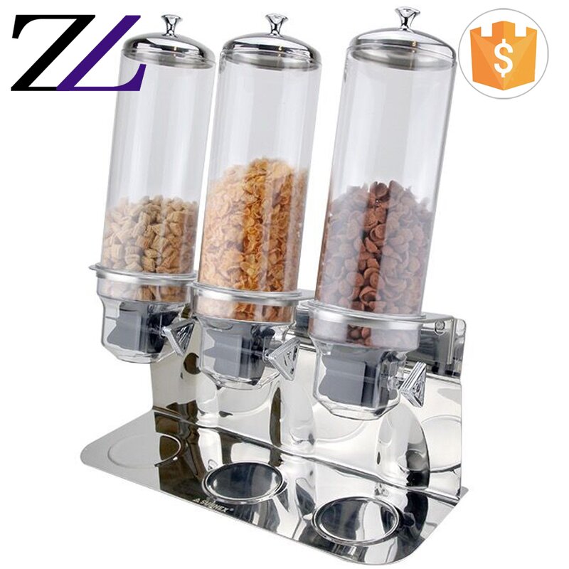 Food Dispenser Supplier - 3 Tank Acrylic Cereal Dry Bulk Dispenser