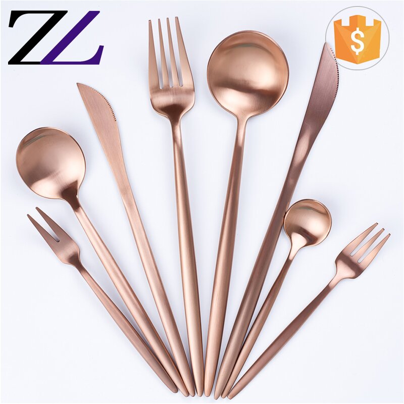 Flatware Set Supplier - Matte Copper Rose Gold Plated Cutlery
