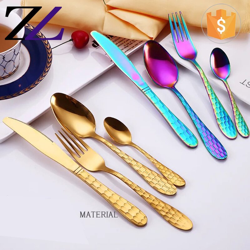 Flatware Set Manufacturer - Mirror Polished Hammered Rose Gold Cutlery