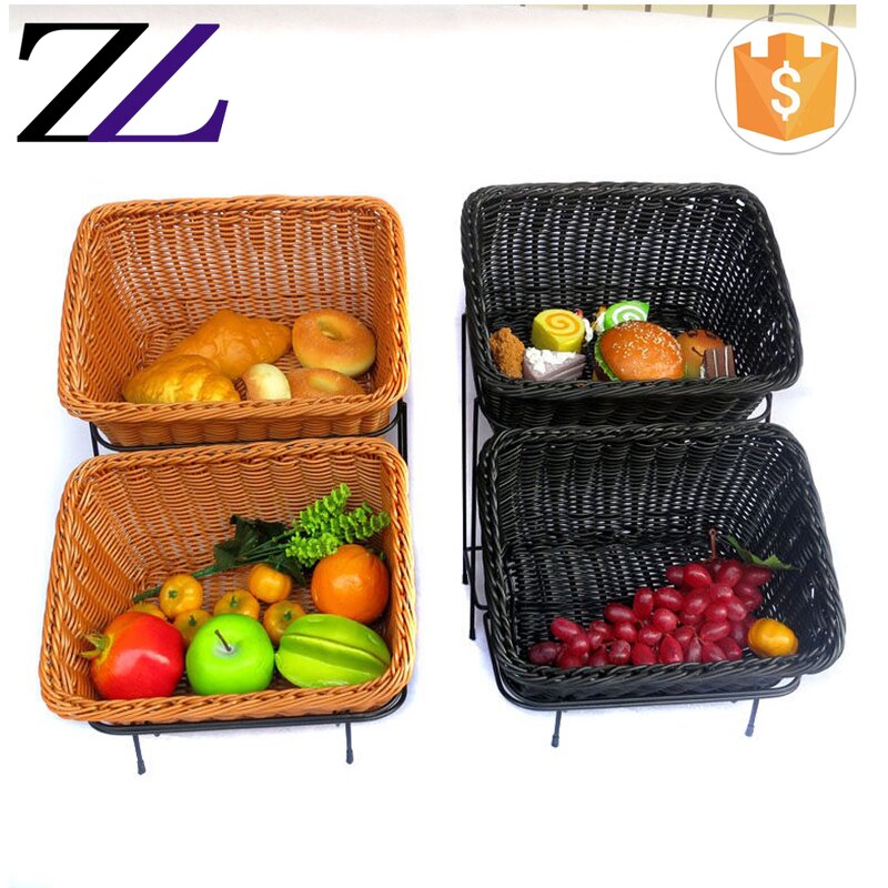 Food Display Rack Factory - 2 Tier Bamboo Fruit Bread Basket