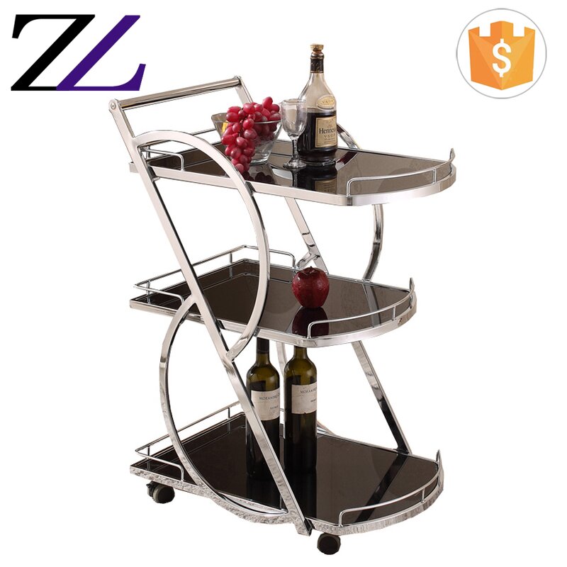 Serving Cart Manufacturer - Round Gold Wooden Wheels Solid Wood Trolley