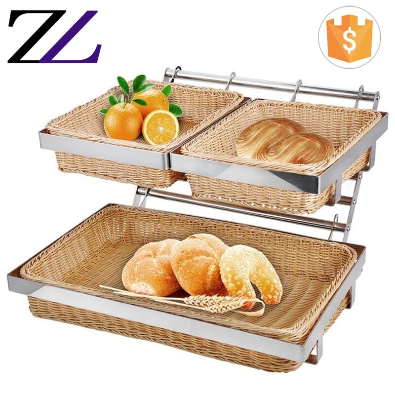 Food Display Rack Factory - 2 Tier Bamboo Fruit Bread Basket