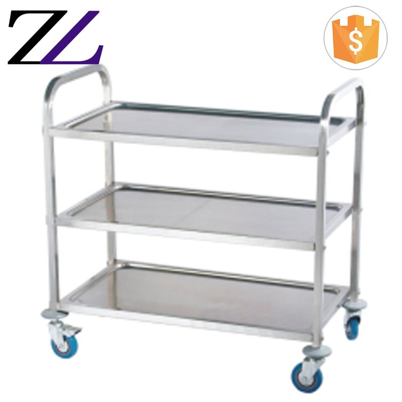 Food Service Trolley Supplier - 4 Wheels 3 Tier Stainless Steel Transport