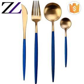 Flatware Set Manufacturer - Matte Antique Brass Blue Handle Cutlery