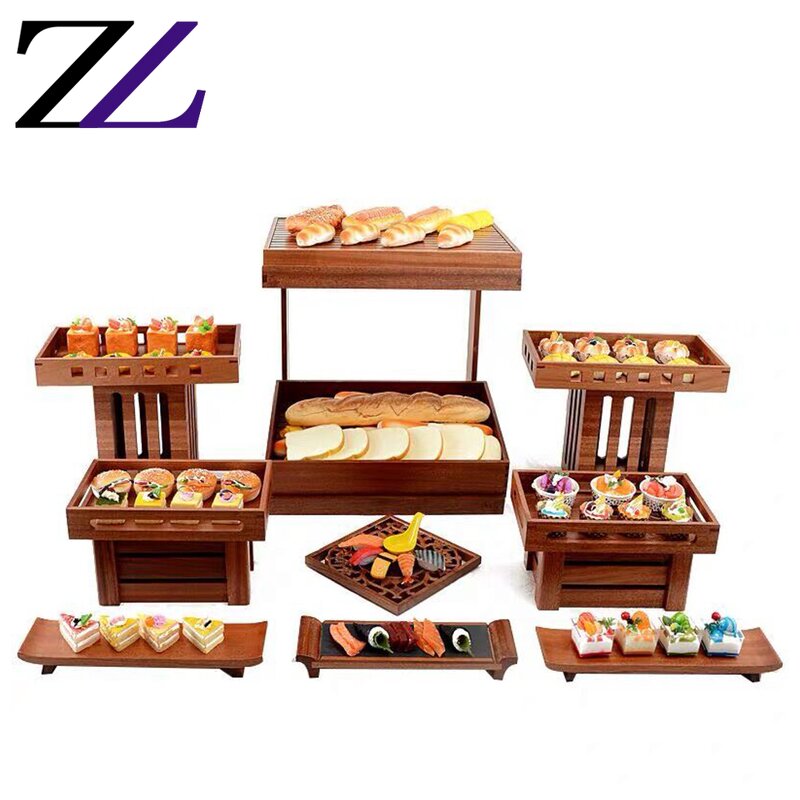 Buffet Cabinet Supplier - Natural Wood 4 Layers Rectangle Counter Stand