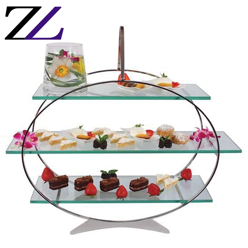 Dessert Display Stand Factory - Rectangular Glass 3 Tier Serving Platter