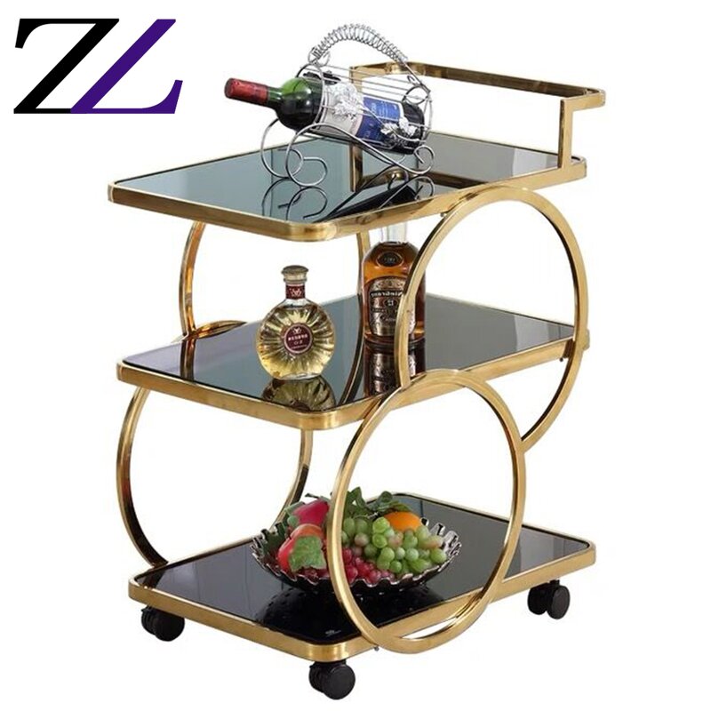 Coffee Tea Trolley Supplier - 3-tier Gold Stainless Steel Service Cart