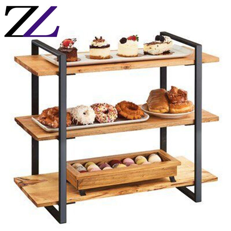 Food Display Stand Manufacturer - Walnut Wood 2 Tier Shelf with Cover