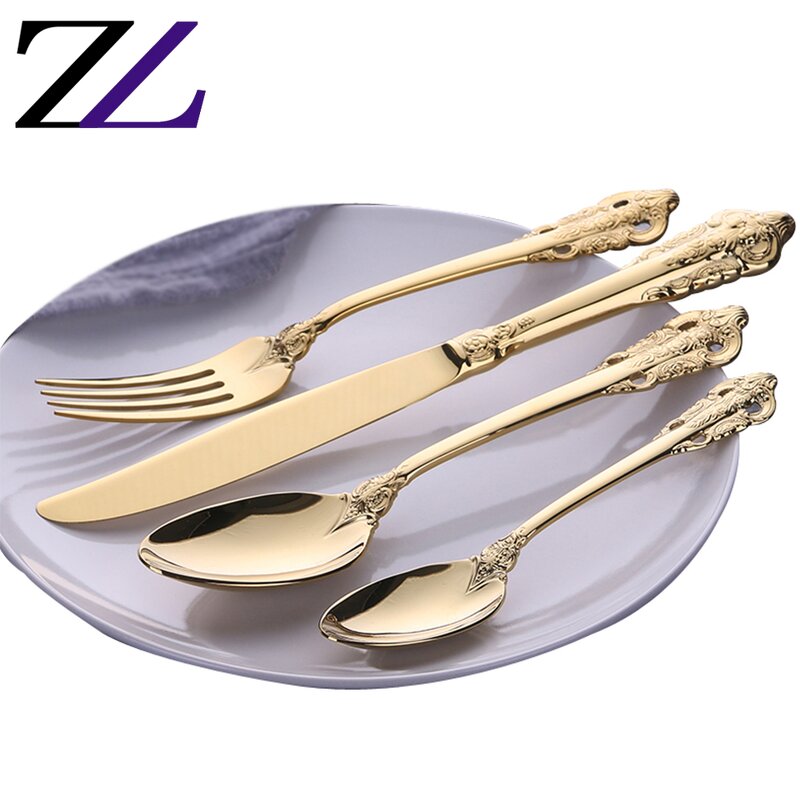 Flatware Set Factory - 24pcs Gold Plated Stainless Steel Cutlery