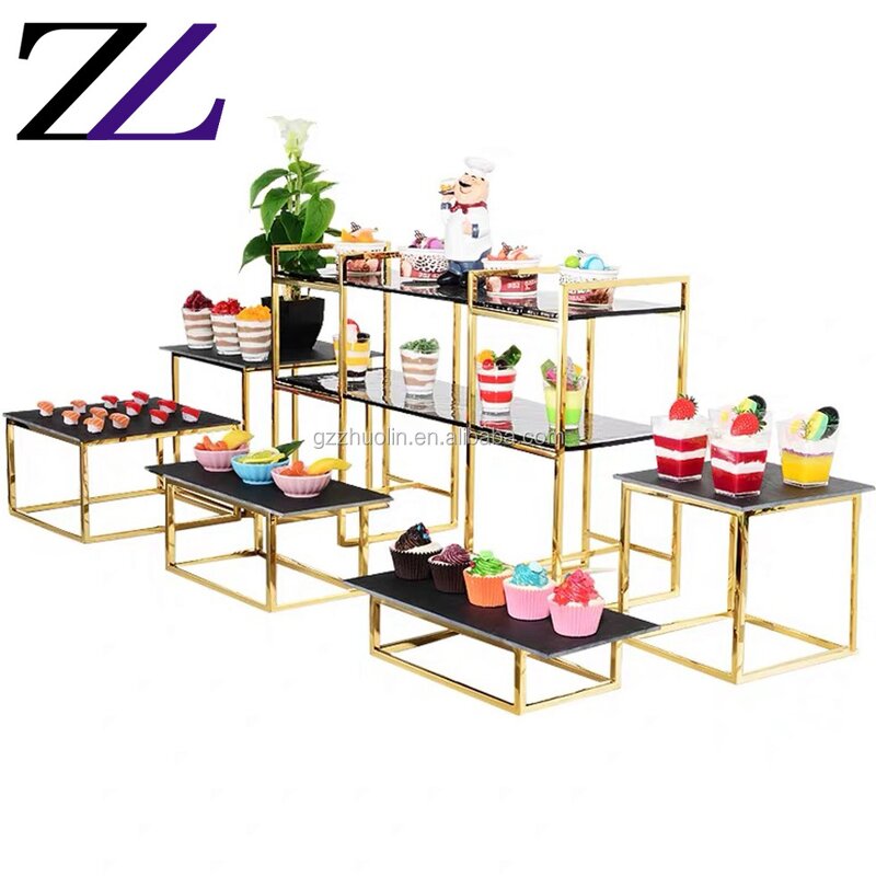 Buffet Display Risers Manufacturer - Gold Dessert Serving Square Risers