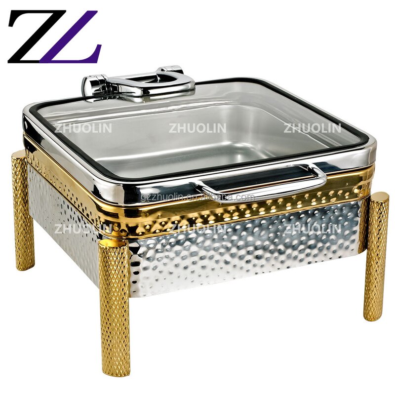 Buffet Warmer Set Supplier - Silver Gold Hammered Induction Banquet