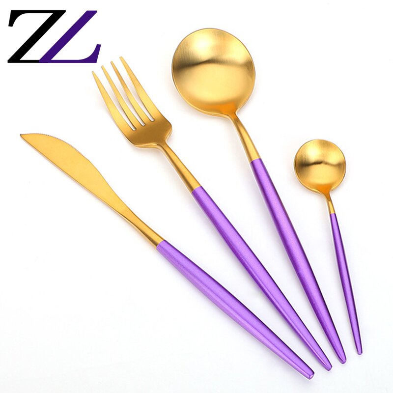 Flatware Set Manufacturer - Matte Antique Brass Blue Handle Cutlery