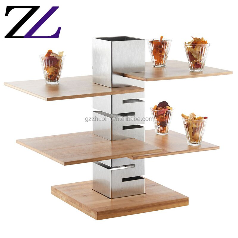 Cake Stand Supplier - 5 Layers Wood Black Vintage Metal Tabletop