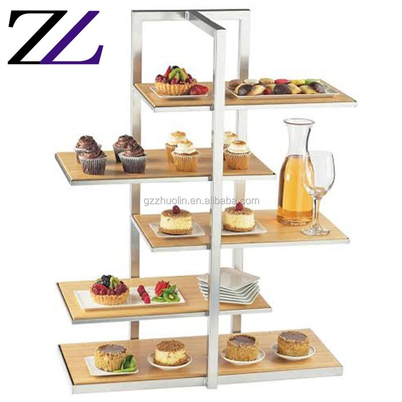 Cake Stand Supplier - 5 Layers Wood Black Vintage Metal Tabletop