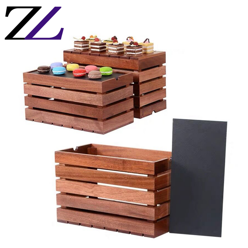 Buffet Cabinet Supplier - Natural Wood 4 Layers Rectangle Counter Stand