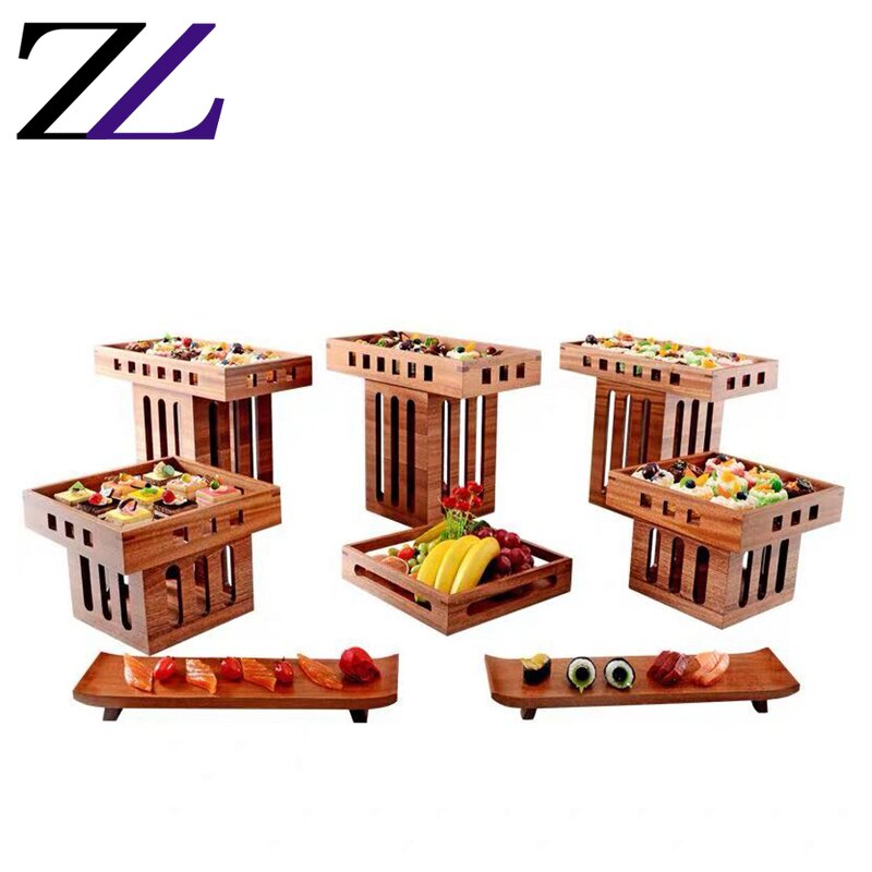 Buffet Cabinet Supplier - Natural Wood 4 Layers Rectangle Counter Stand