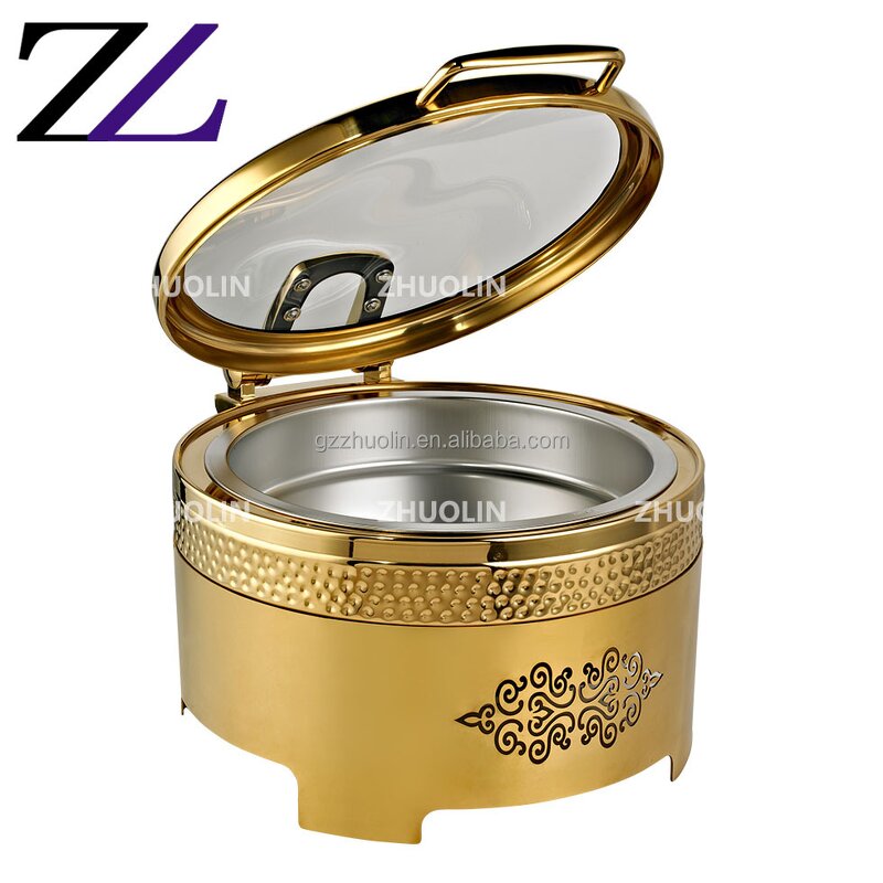 Chafing Dish Supplier - Hydraulic Round Gold 6L Fuel Heating Set