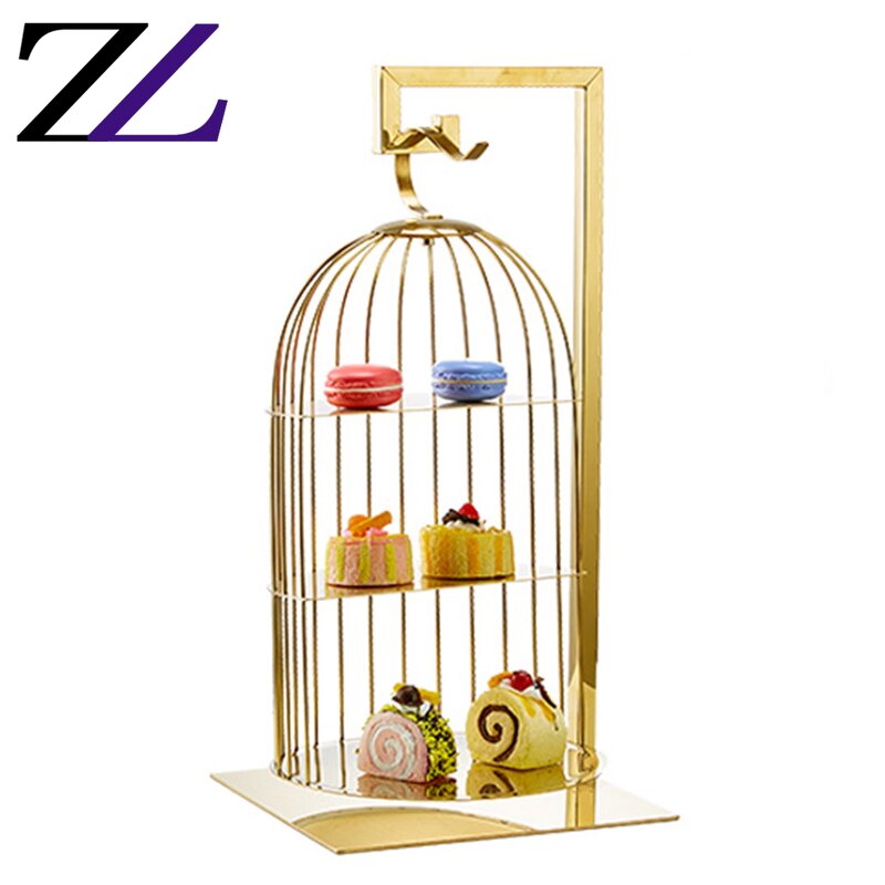 Dessert Table Decor Supplier - Brass Bird Cage Cupcake Serving Tray
