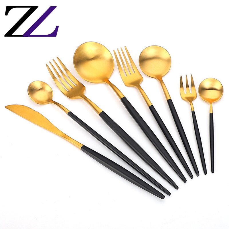 Cutlery Set Supplier - 304 Gold Plated White Handle Bulk Flatware
