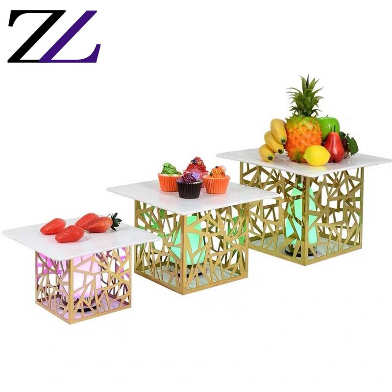 Buffet Display Rack Supplier - LED Acrylic Gold Ceramic Cupcake Stand