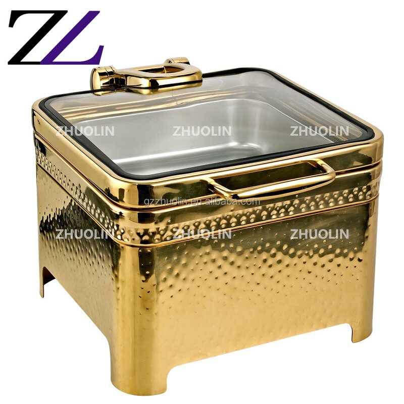 Chafing Dish Supplier - 8 Quarts Brass Gold Unique Glass Lid Luxury