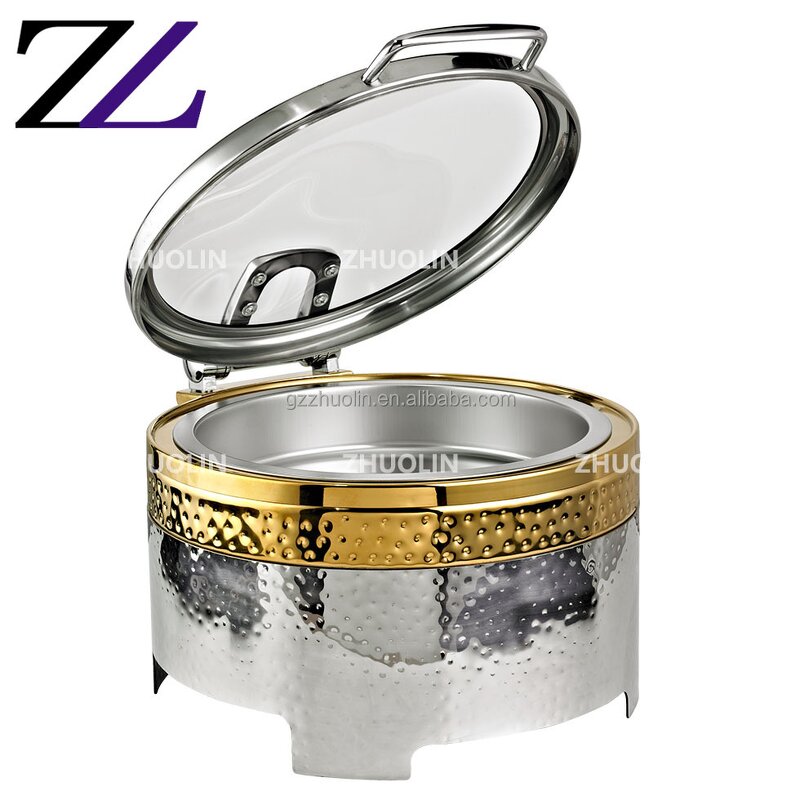 Chafing Dish Supplier - 8 Quarts Brass Gold Unique Glass Lid Luxury