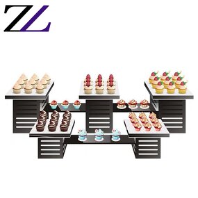 Food Stand Supplier - Black Base White Tray Wedding Buffet Tableware