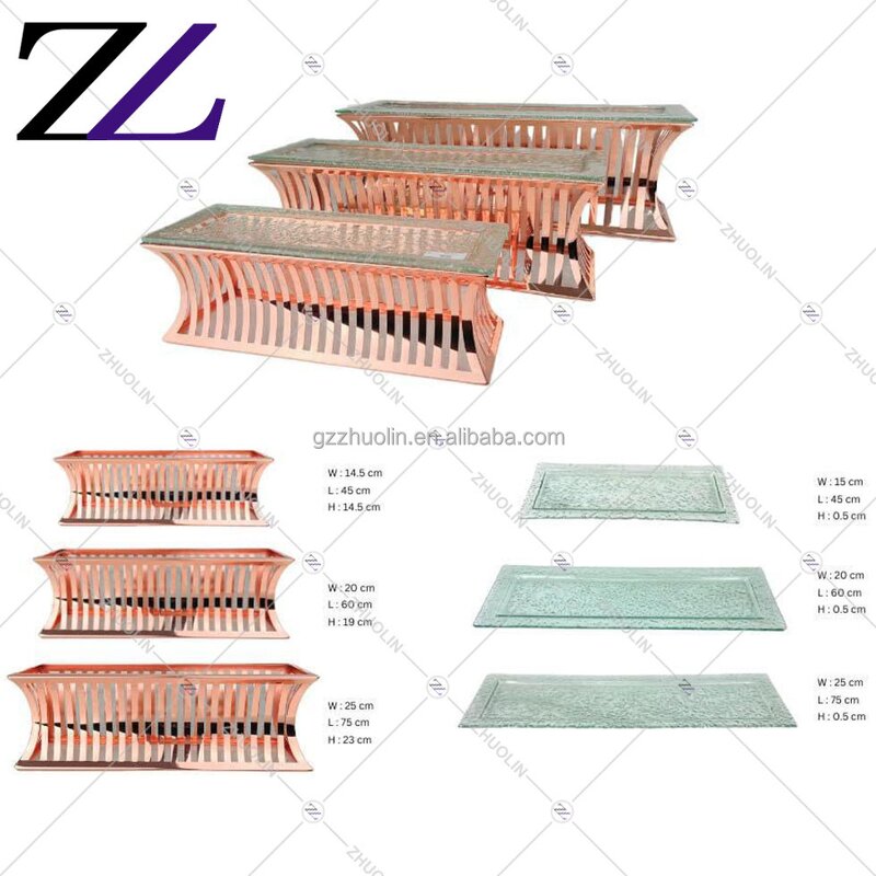 Food Stand Manufacturer - 4-Tier Rose Gold Copper Glass Platters