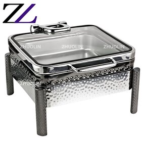 Chafing Dish Manufacturer - Black Silver Induction 6L Square Glass Lid