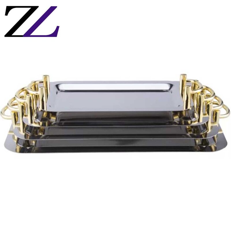 Serving Tray Manufacturer - Oval Gold Handle Bandejas Pastry Plates