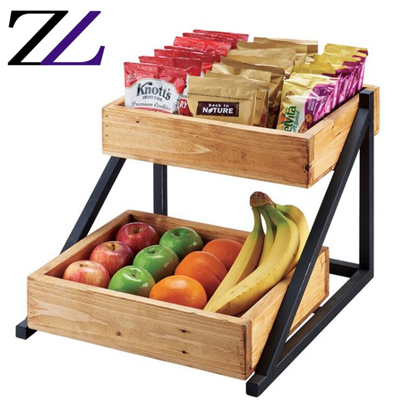Food Display Stand Manufacturer - Walnut Wood 2 Tier Shelf with Cover
