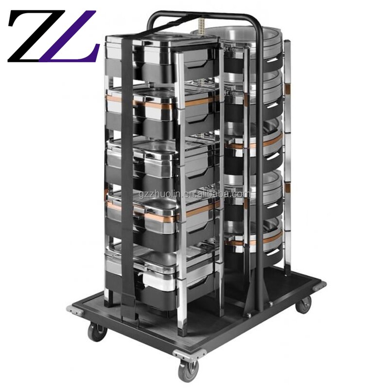 Food Warmer Trolley Manufacturer - Wooden Electric Round Chafing Dish Cart