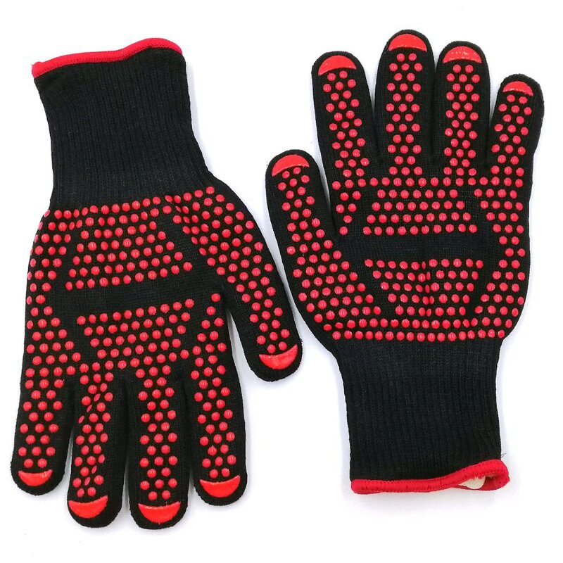 Aramid Oven Mitts Manufacturer - 932F Red Silicone BBQ Grill Gloves