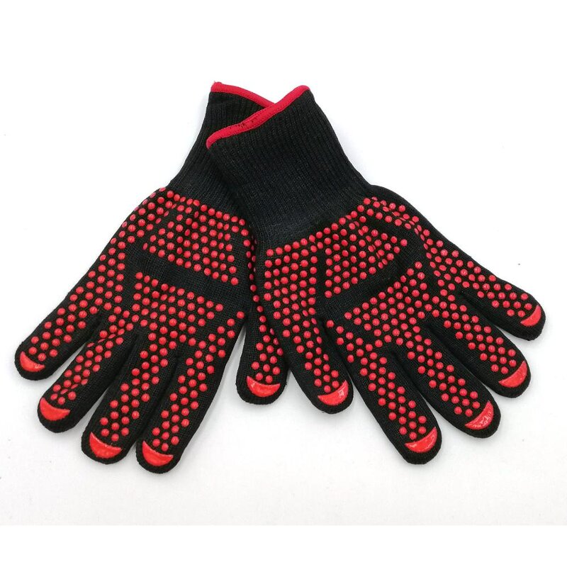 Aramid Oven Mitts Manufacturer - 932F Red Silicone BBQ Grill Gloves