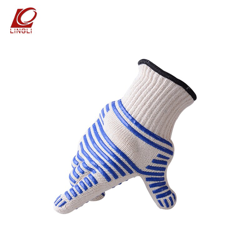 BBQ Gloves Manufacturer - Blue Non-slip Silicone Coated High Temperature