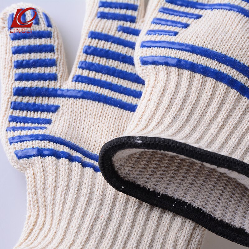 BBQ Gloves Manufacturer - Blue Non-slip Silicone Coated High Temperature