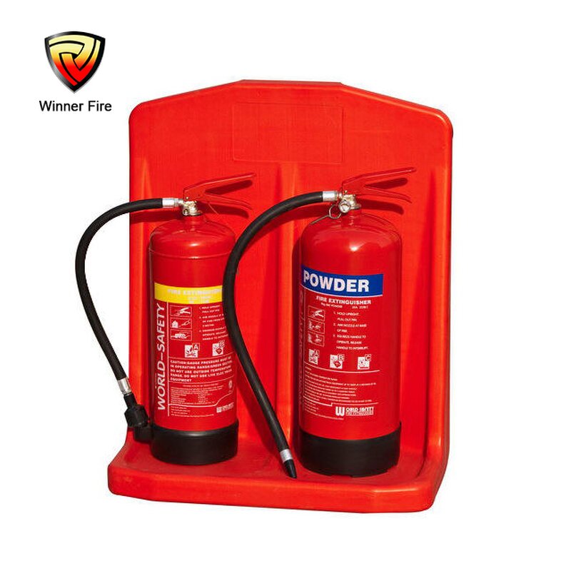 Fire Extinguisher Stand Manufacturer - Floor Mounted Red Plastic Double Stand