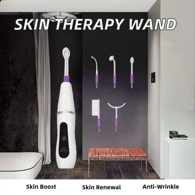 Portable High Frequency Anti-Aging Facial Wand Handheld ABS Beauty Machine LED Indicator for Skin Therapy Purple Wand