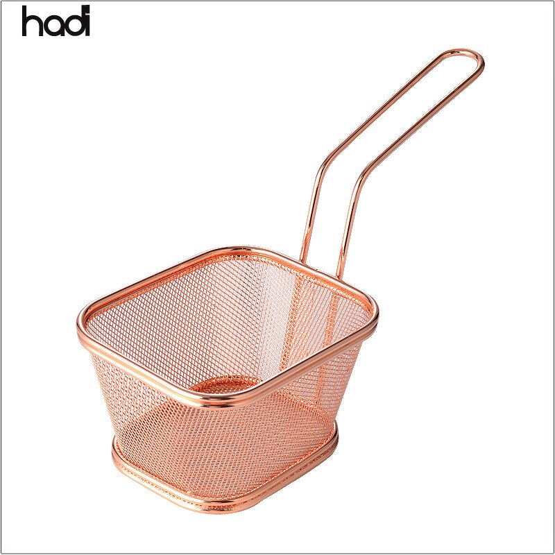 French Fries Basket Manufacturer - Portable Rattan Rose Gold Mini Strainer