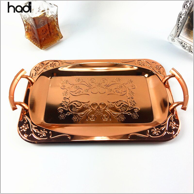 Serving Tray Manufacturer - Arabic Copper Brass Rose Gold Luxury Tray