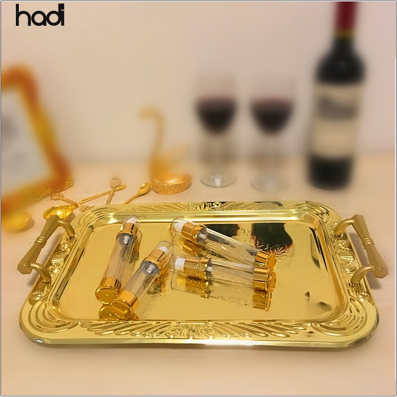 Serving Tray Manufacturer - Luxury Stainless Arab Gold Tray with Handle