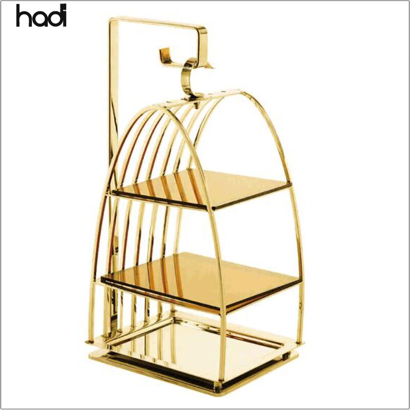 Cake Stand Manufacturer - Unique 3 Tiered Gold Cupcake Birdcage Stand
