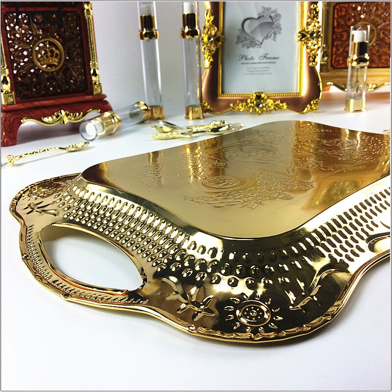 Serving Tray Manufacturer - Luxury Stainless Arab Gold Tray with Handle